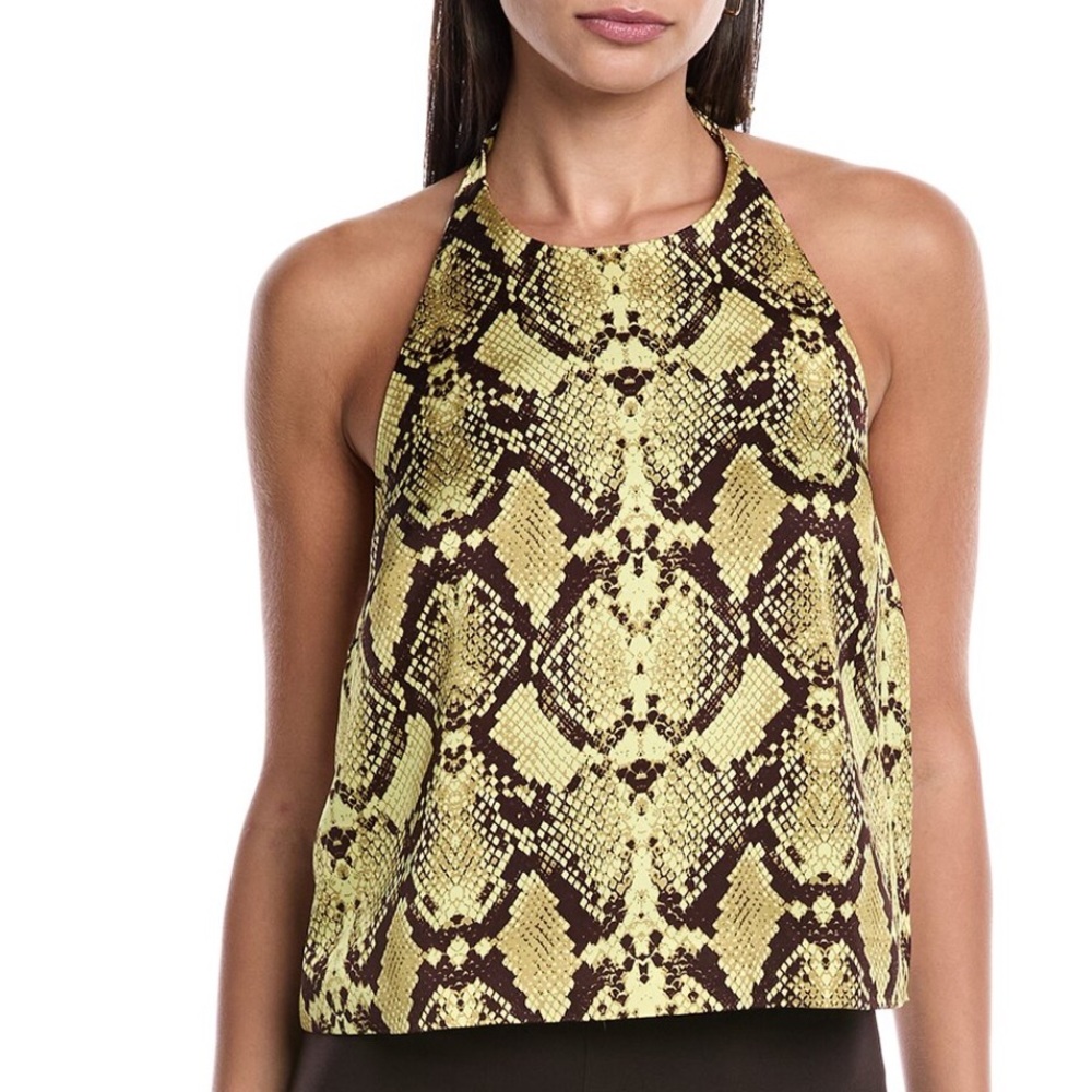 New Rebecca Minkoff Isadora Halter Buttercream Snake Print Satin Blouse Top